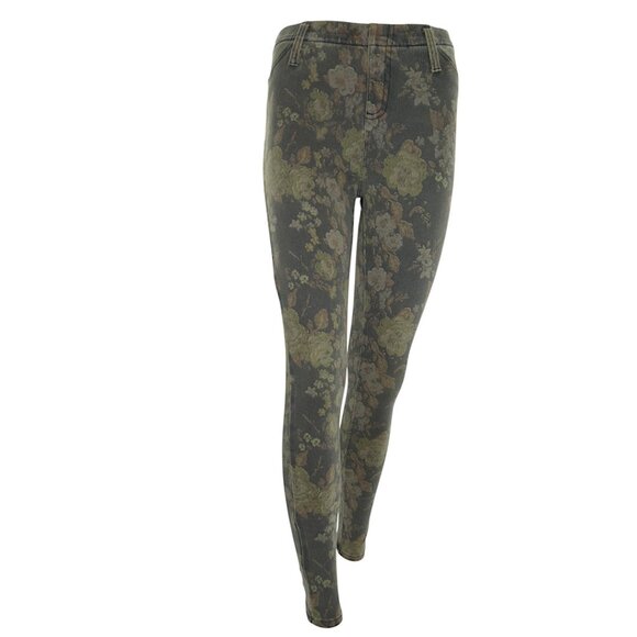 Green Floral Jeggings S Stretch Skinny Jeans Romantic Grunge Cottagecore Pants - Picture 1 of 8